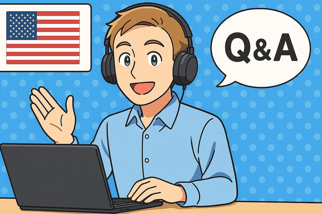 オンライン英会話のQ &Aに答えているネイティブ講師