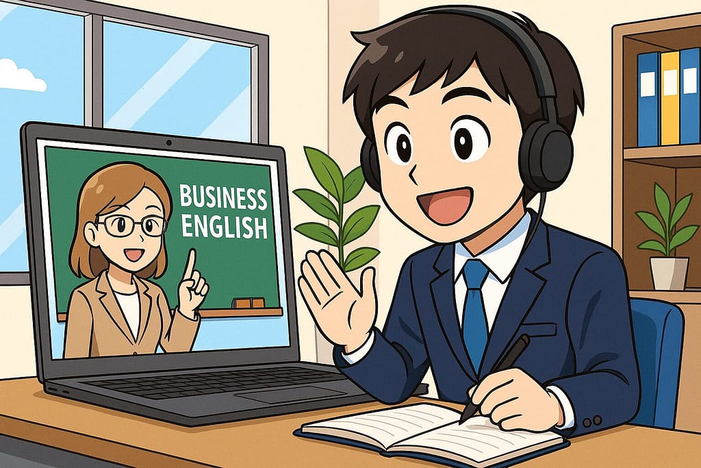 ビジネス英会話のレッスンを受けている男性