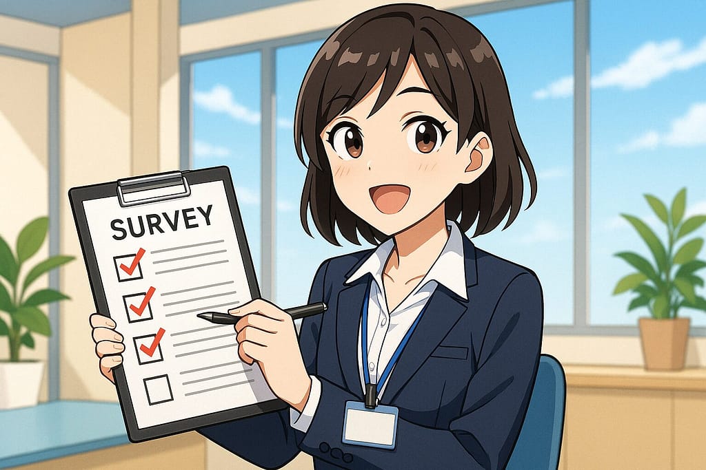 アンケート調査をしている若手女性社員