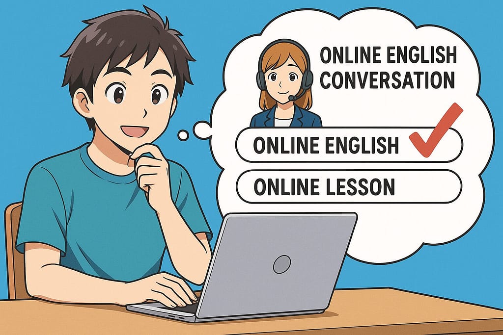 ネイティブがいるオンライン英会話を選んでいる青年