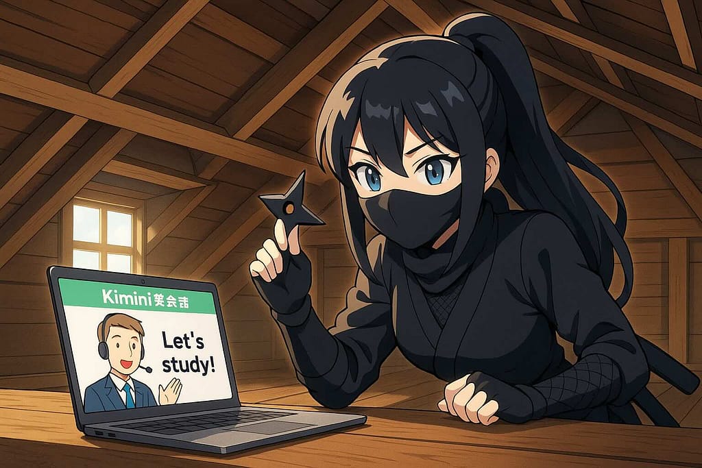 Kimini英会話を体験している屋根裏に潜んでいる女忍者