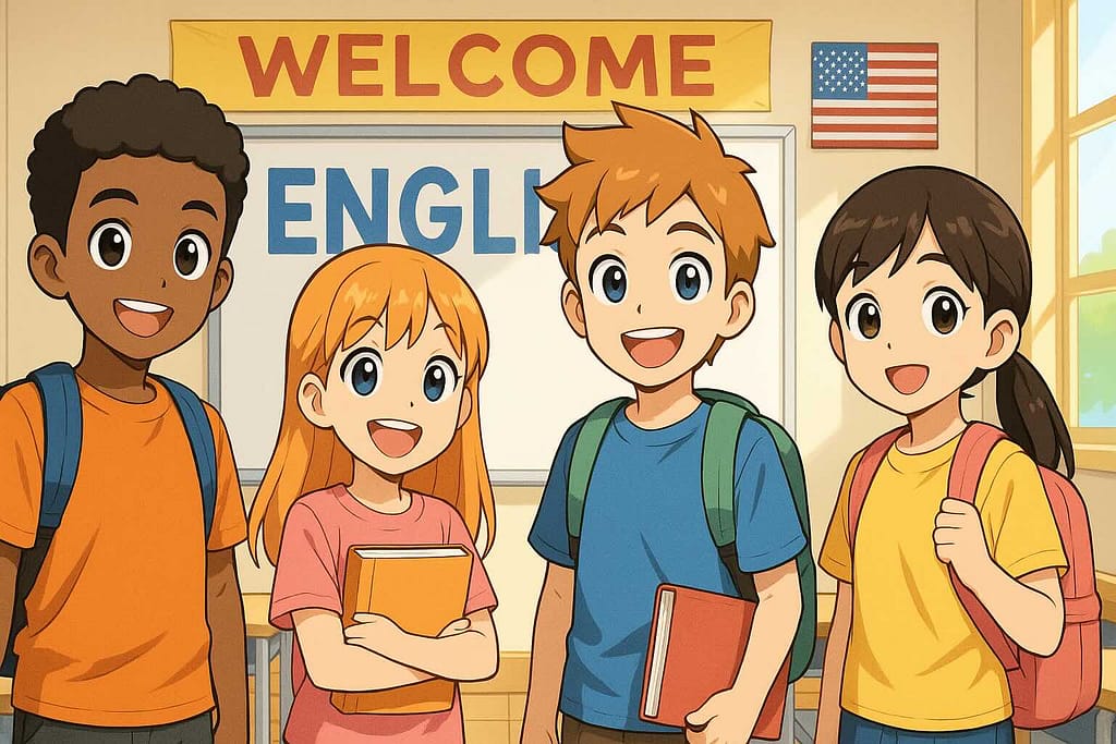 英会話を上達させるためにスクールに通う子供たち