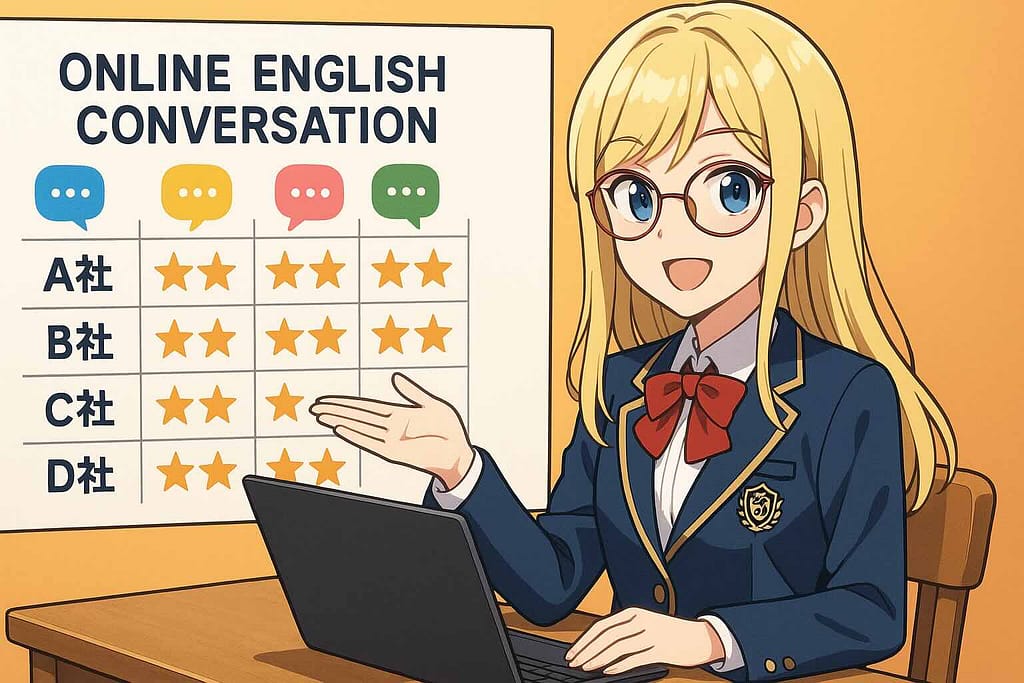 ワールドトークと他社の無料体験を比較している女性