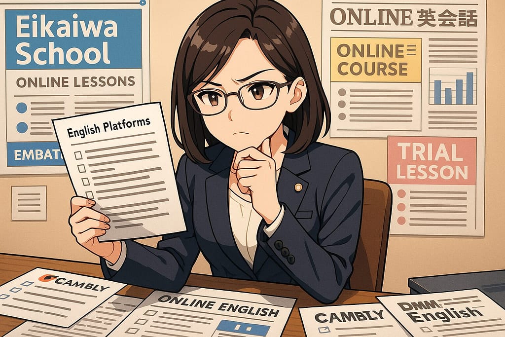 色々なオンライン英会話の日本人講師を比較している女性弁護士