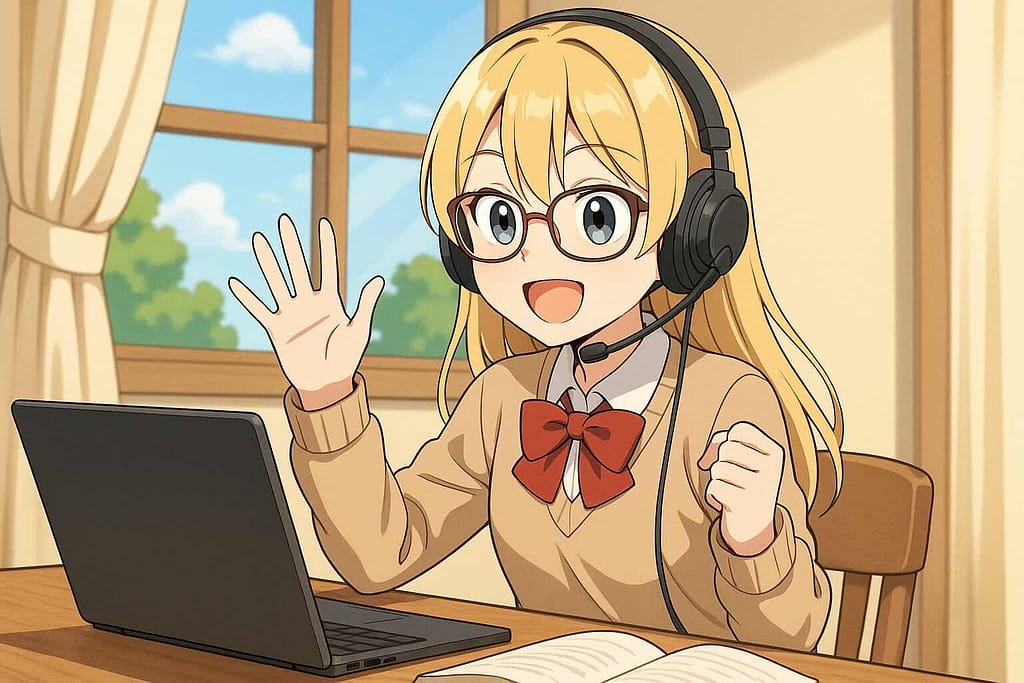 ネイティブキャンプで話せるようになったかフォロワーさんに聞いている女子高生