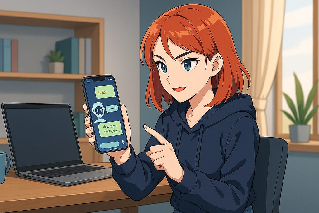 DMM英会話のAIロールプレイ（ビジネス）をしている女性