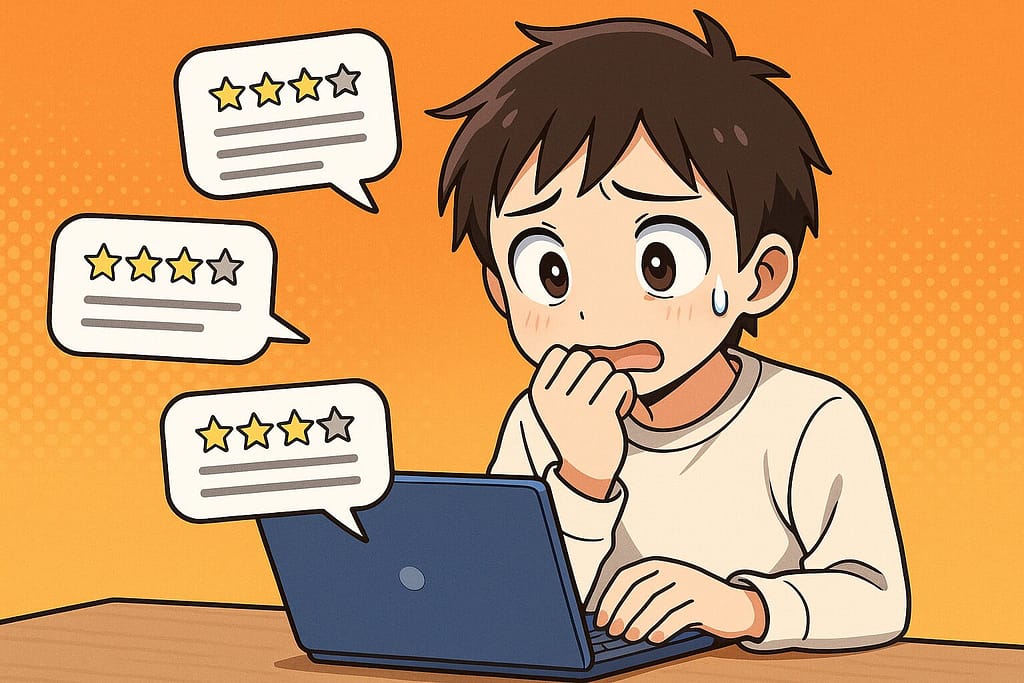 レアジョブのビジネス英会話の評判を調べている少年