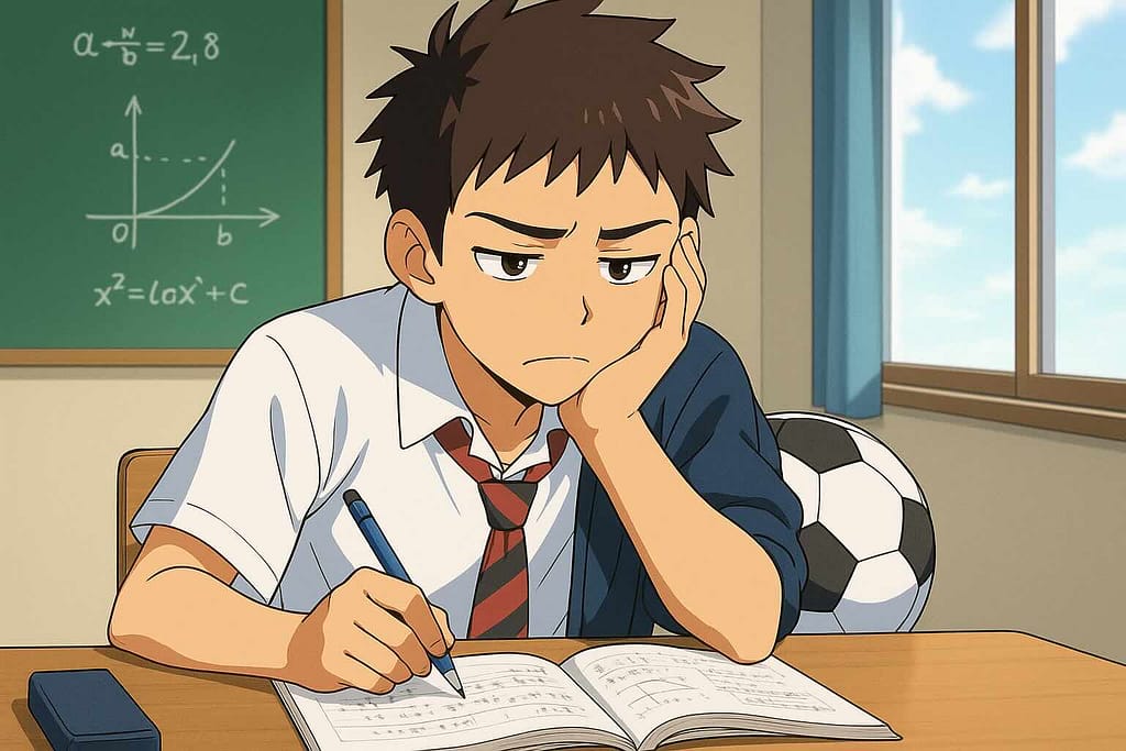 レアジョブ教材の苦手とする分野に苦労している男子学生