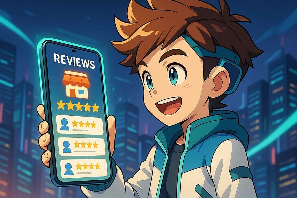 トピックカンバセーションの口コミや評判を調べる少年