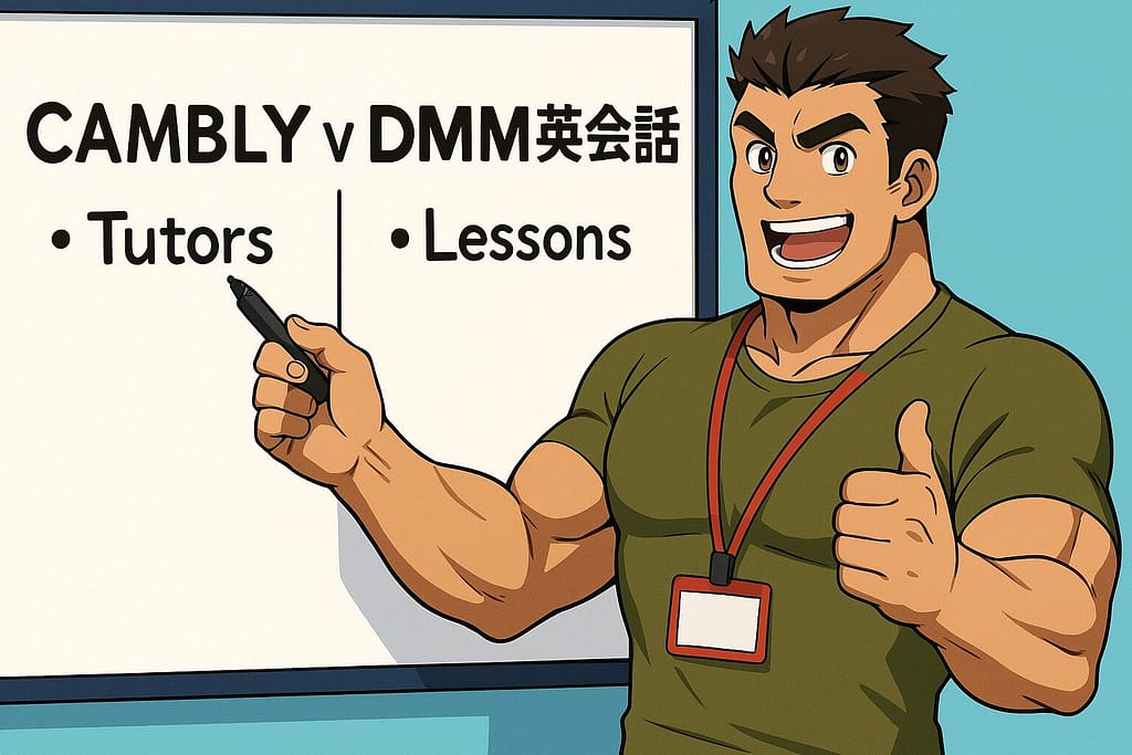 CamblyとDMM英会話の簡単比較している男性講師