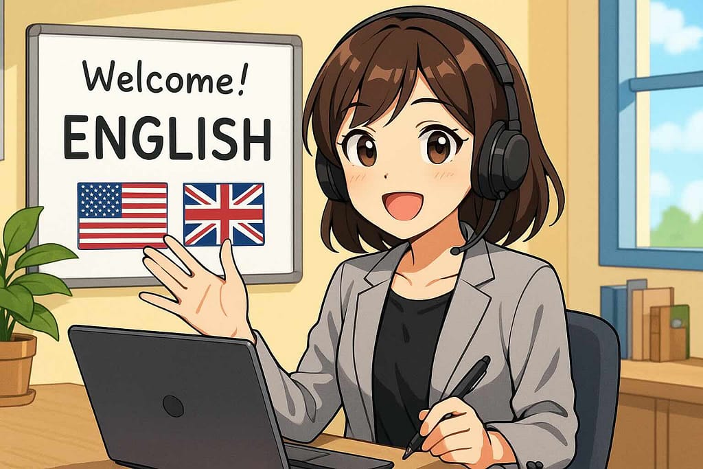 オンライン英会話を楽しんでいる女性インストラクター