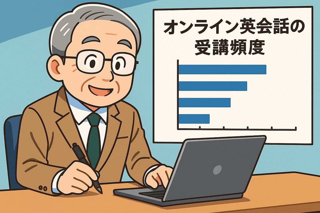 オンライン英会話の受講頻度を調べている男性社員