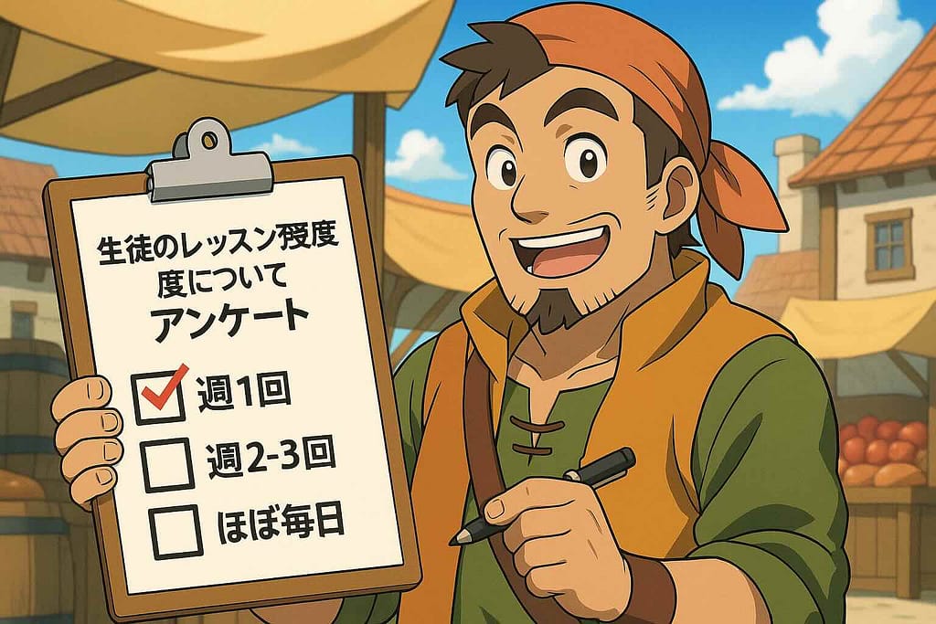 みんなのオンライン英会話の受講頻度はどれくらいか調べている商人