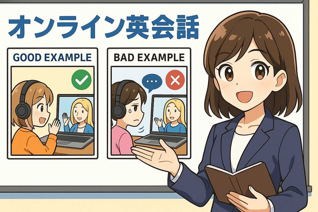 Kimini英会話のシステムにおけるメリットとデメリットを話す女性
