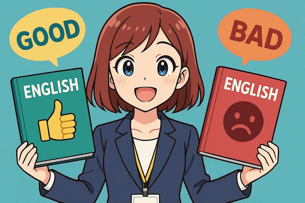 Kimini英会話の教材におけるメリットとデメリットを紹介する女性スタッフ