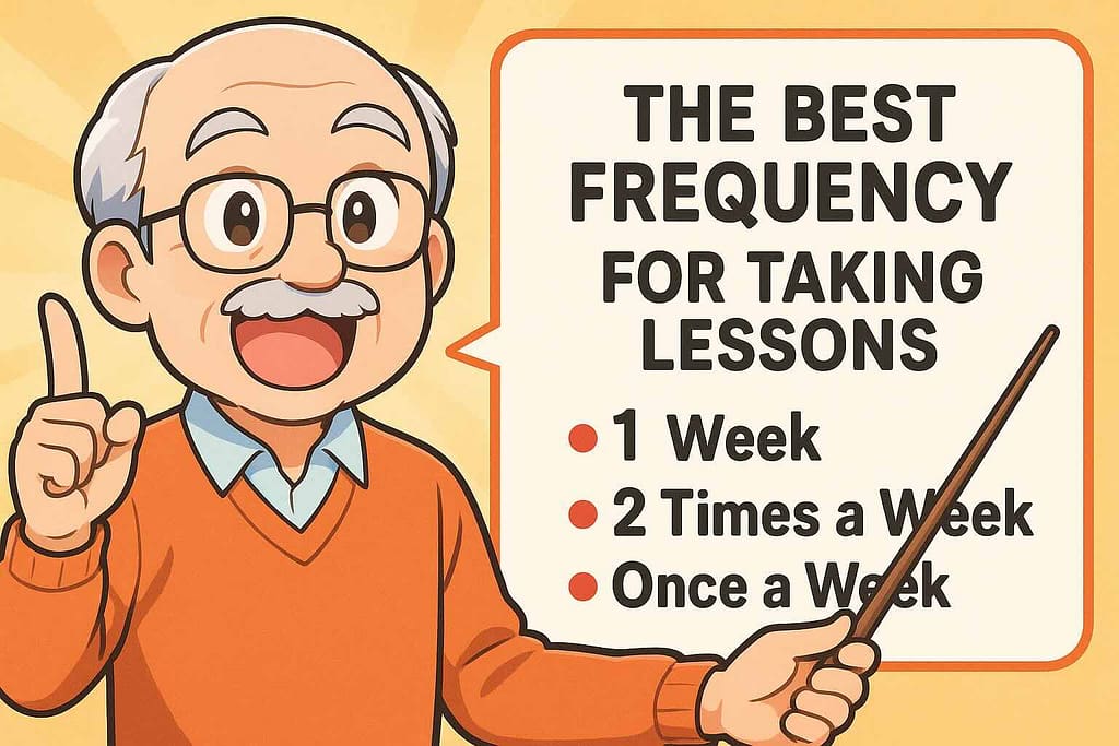 ベストなレッスンの受講頻度を解説する老人
