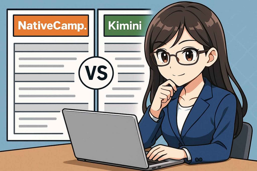 ネイティブキャンプとKimini英会話を比較している分析が得意なIT系の女性