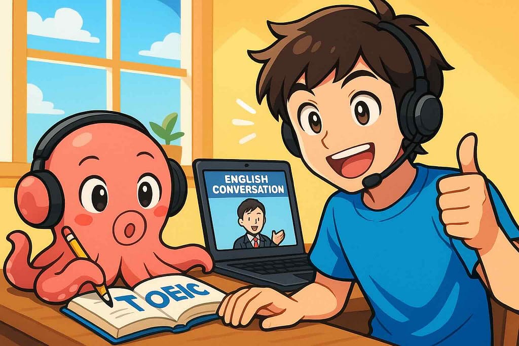 Cambly英会話でできるTOEIC対策とその効果を実証しているタコと男性