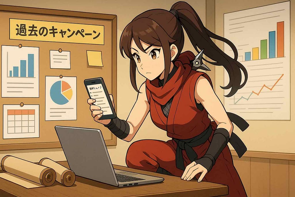 過去のKimini英会話キャンペーン情報を探している女忍者