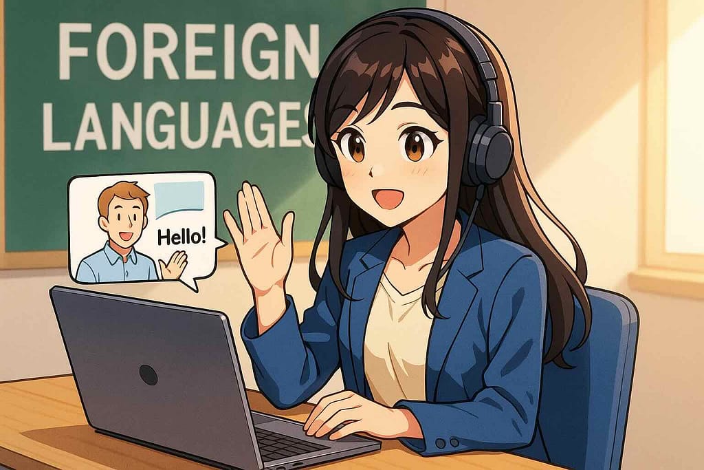 オンライン英会話をしている外語大の女性