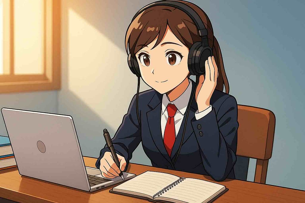 私がリスニングを向上させた学習方法を実践する女性