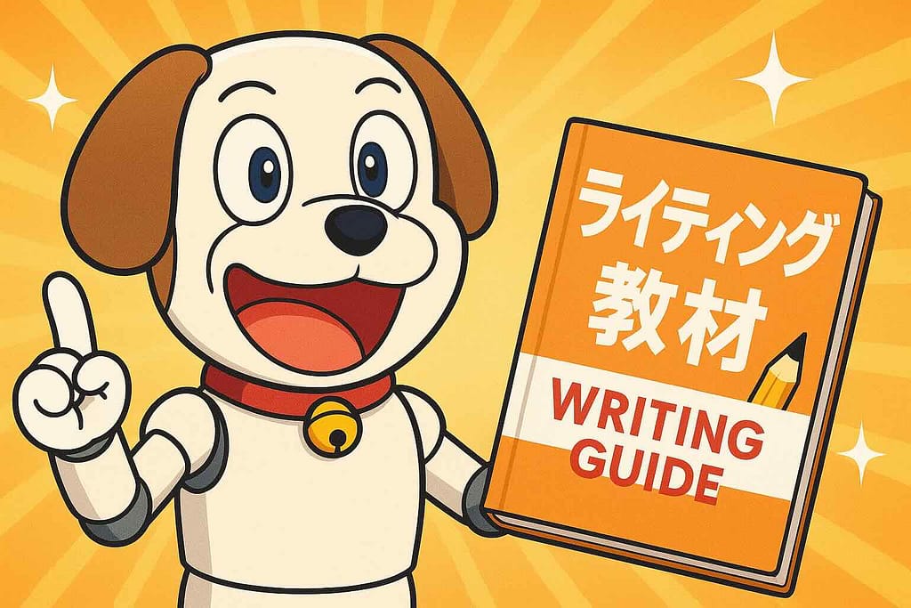 mikanのおすすめライティング教材ベスト3を紹介するロボット