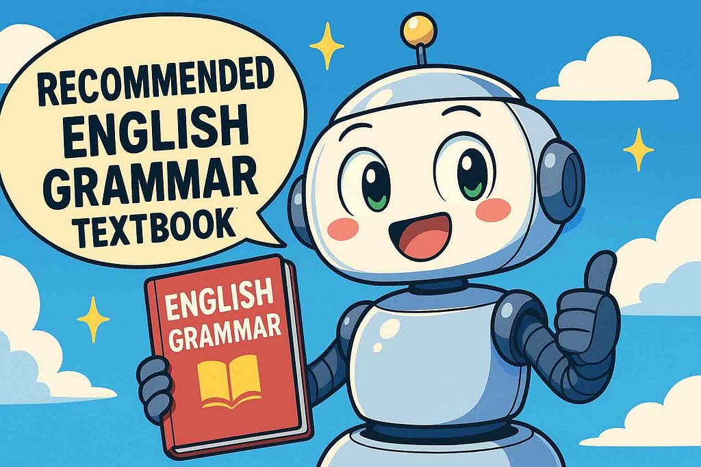 おすすめ文法教材ベスト3を紹介するロボット