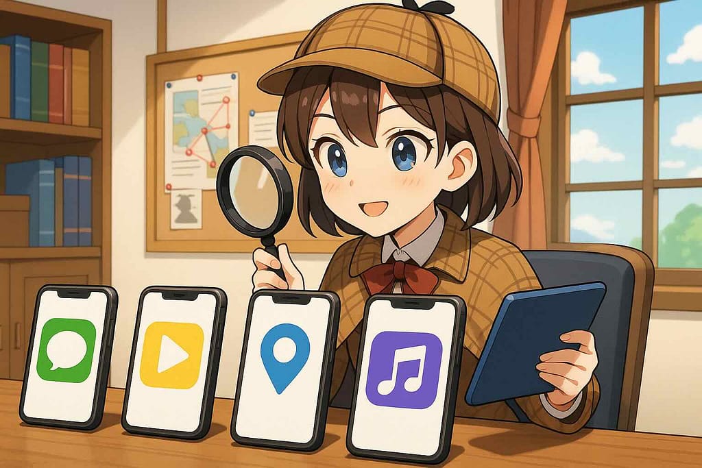 ハロートークと他の英語アプリを比較している助手