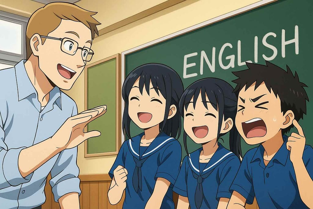 英会話の練習をしている中学生