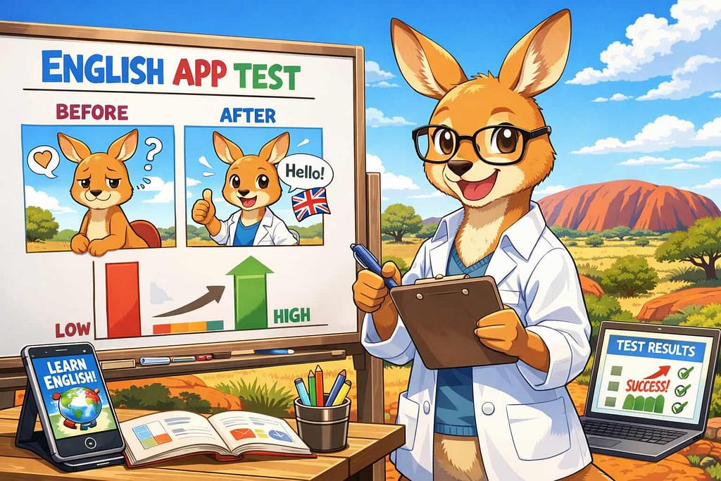 パタプライングリッシュは効果なしなのか調べているカンガルー