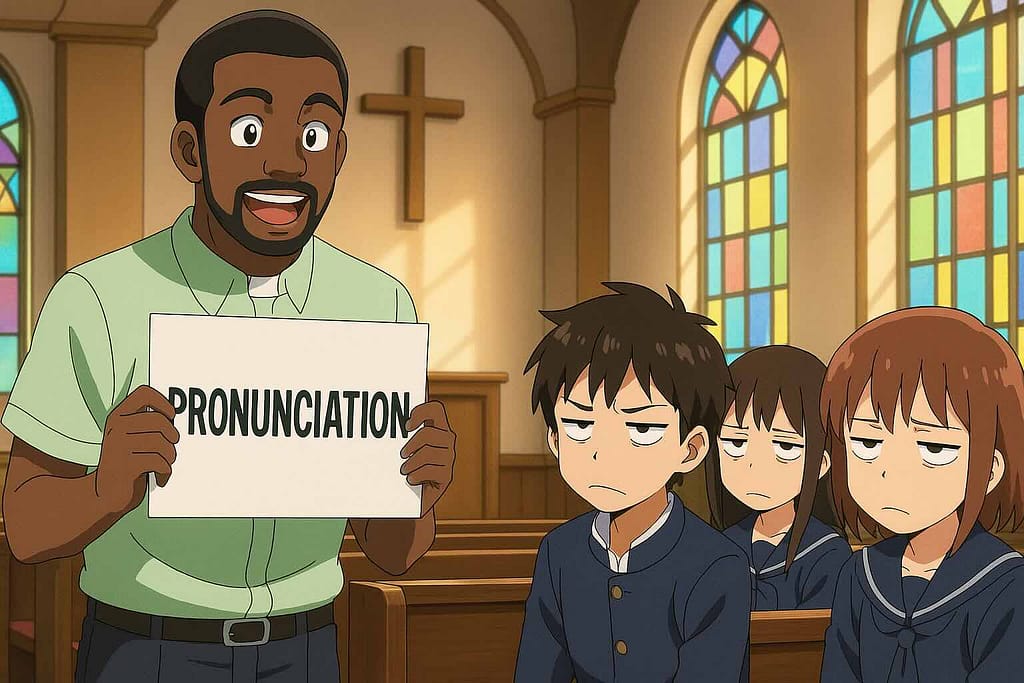 英語の発音をよくする方法を学ぶ中学生