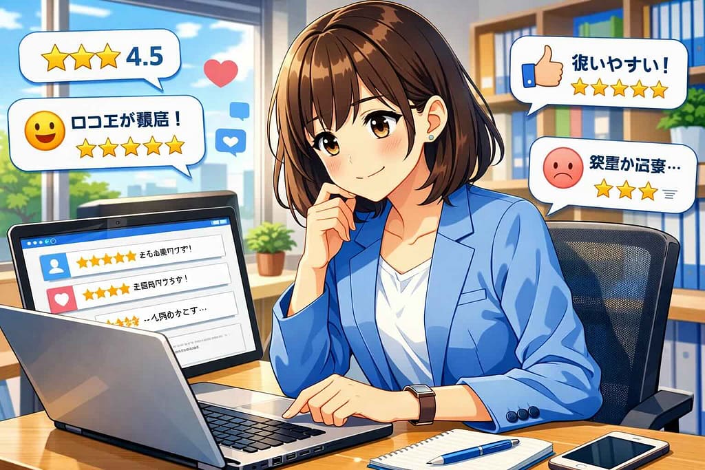 みんなはどのアプリを使っているのか調べている女性