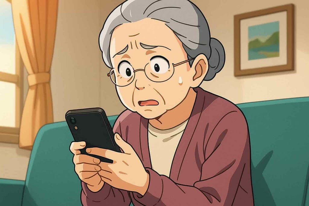 langakuの危険性について調べているおばあちゃん