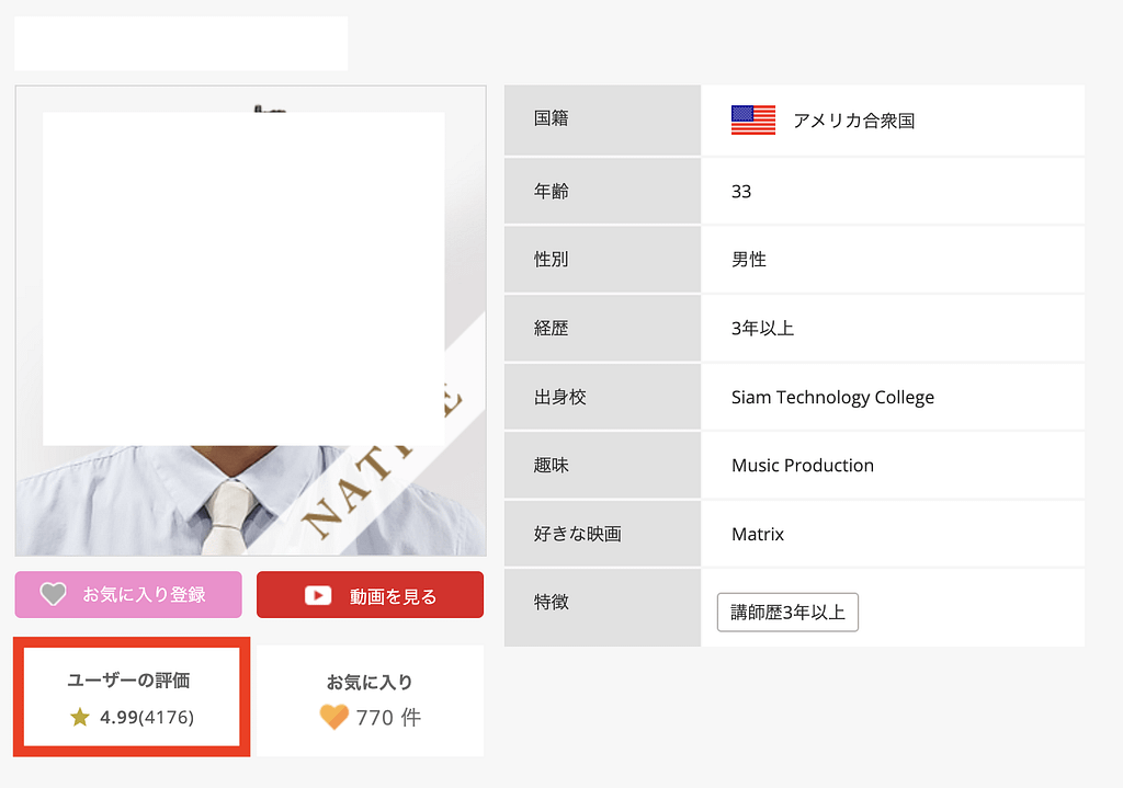 講師のユーザー評価