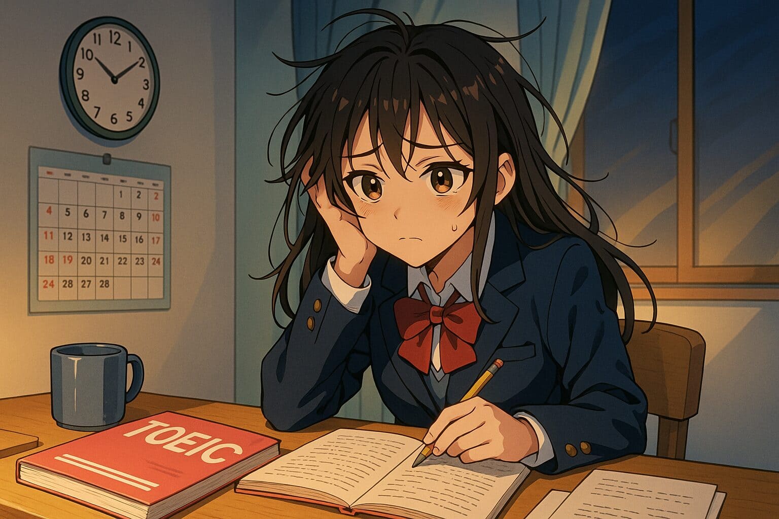 DMM英会話でTOEIC対策の勉強をしている後がない女子高生