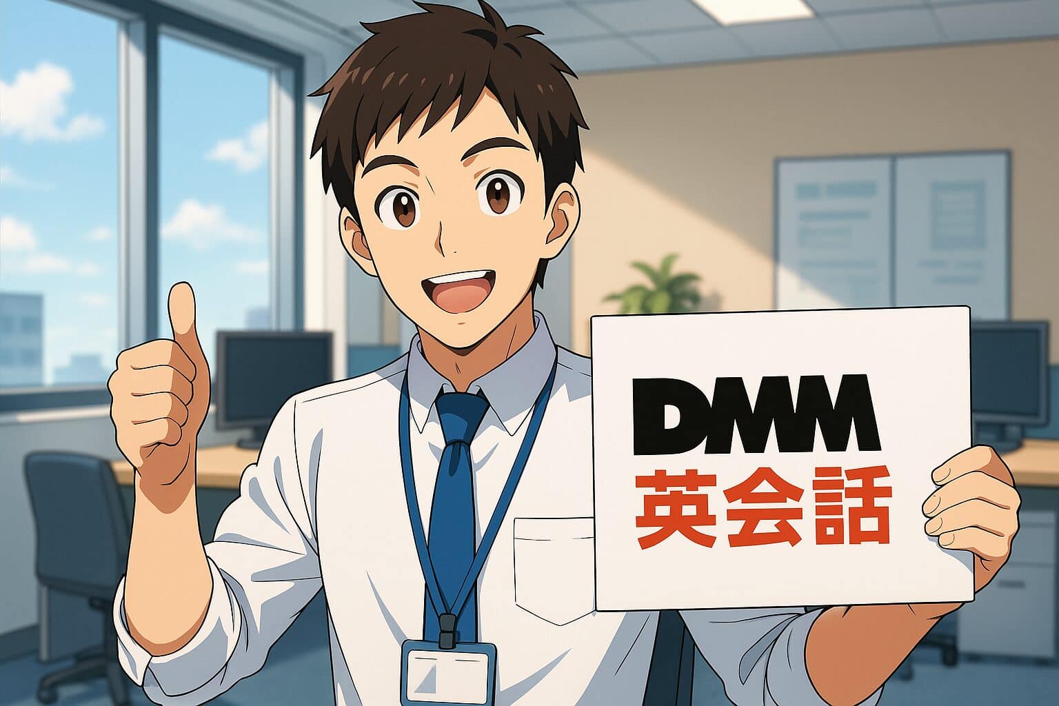 DMM英会話をおすすめしている20代男性スタッフ