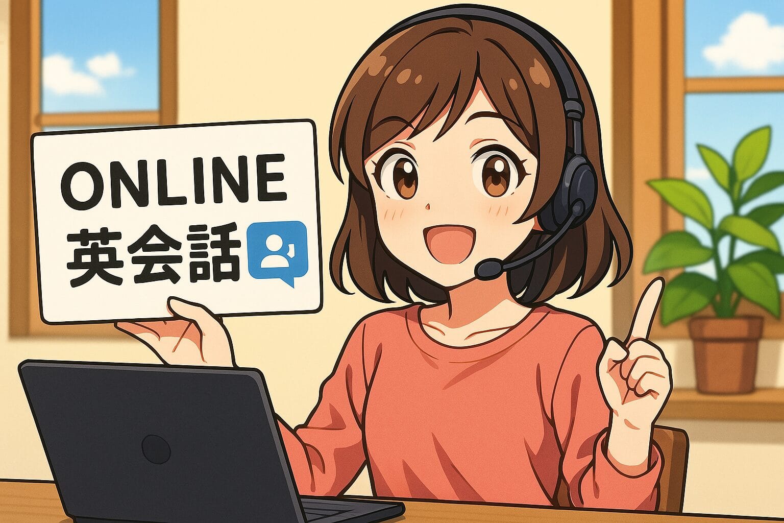 おすすめオンライン英会話BEST3を紹介している女性