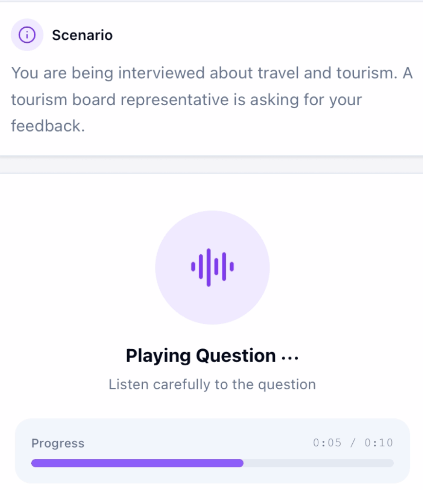 LinguaTOEFLのTake an Interviewの問題様子