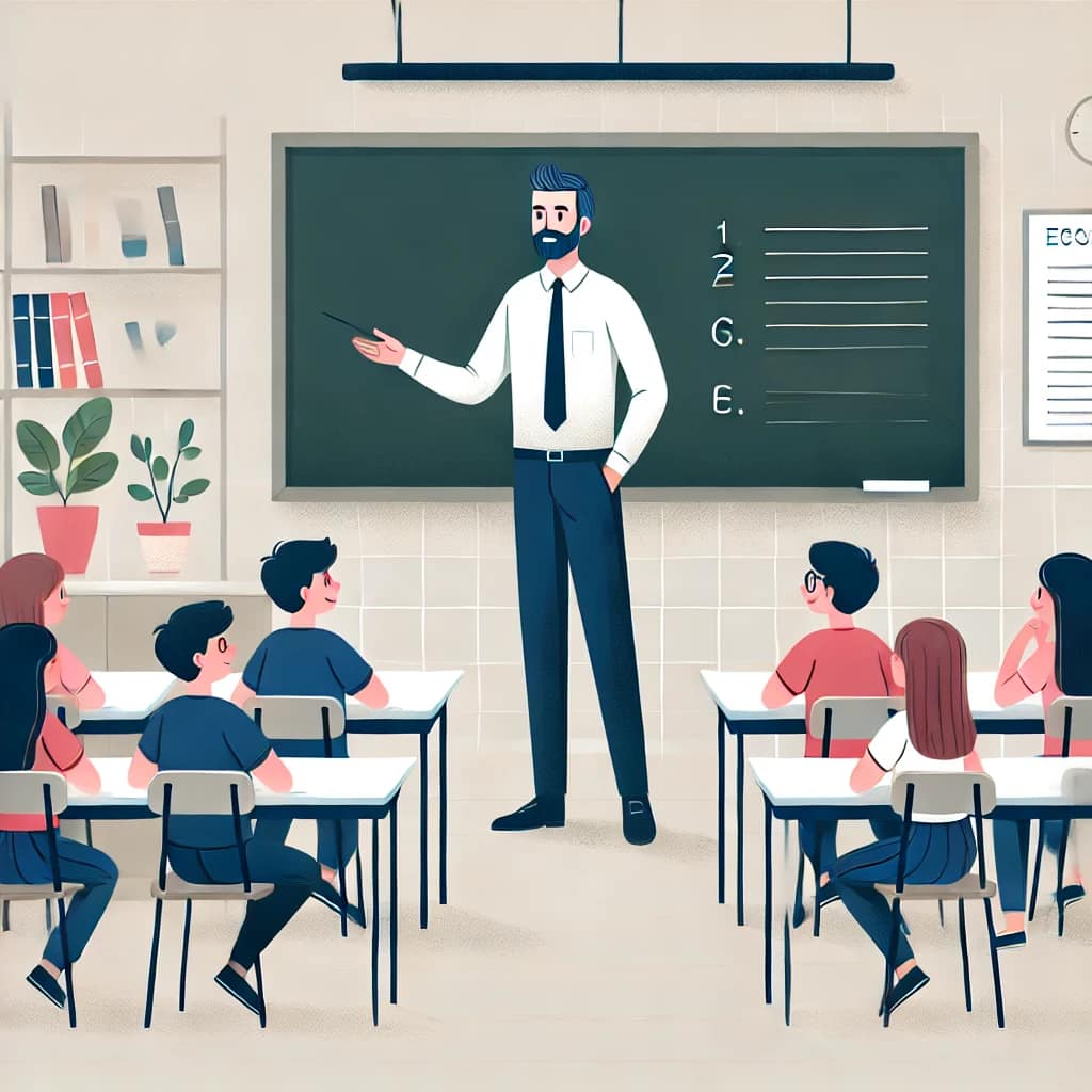 生徒の前で感想を述べている先生