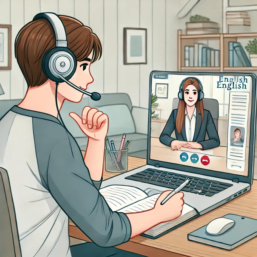 レアジョブ英会話の無料体験を受けている学生