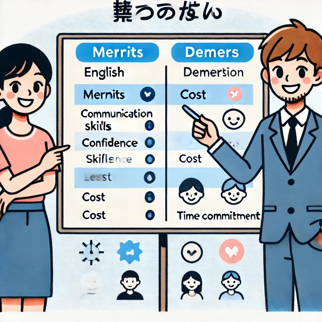 レアジョブ英会話のメリットとデメリットを説明するスタッフ