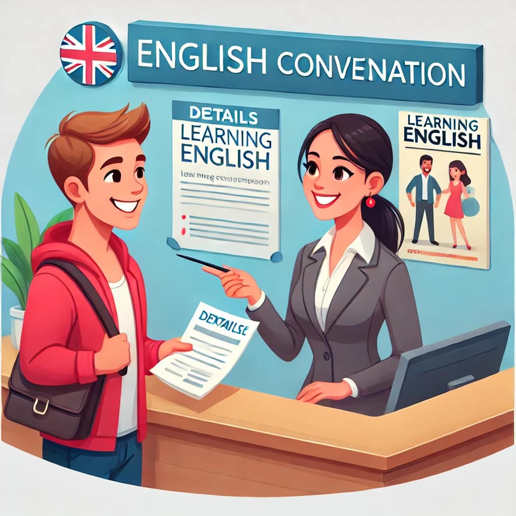 DMM英会話のおすすめな使い方について受付で説明を受けている人