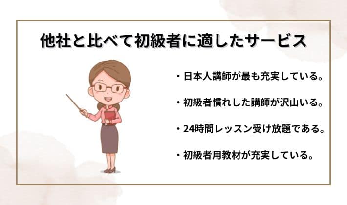 ネイティブキャンプの他社と比べて初級者に適したサービス
