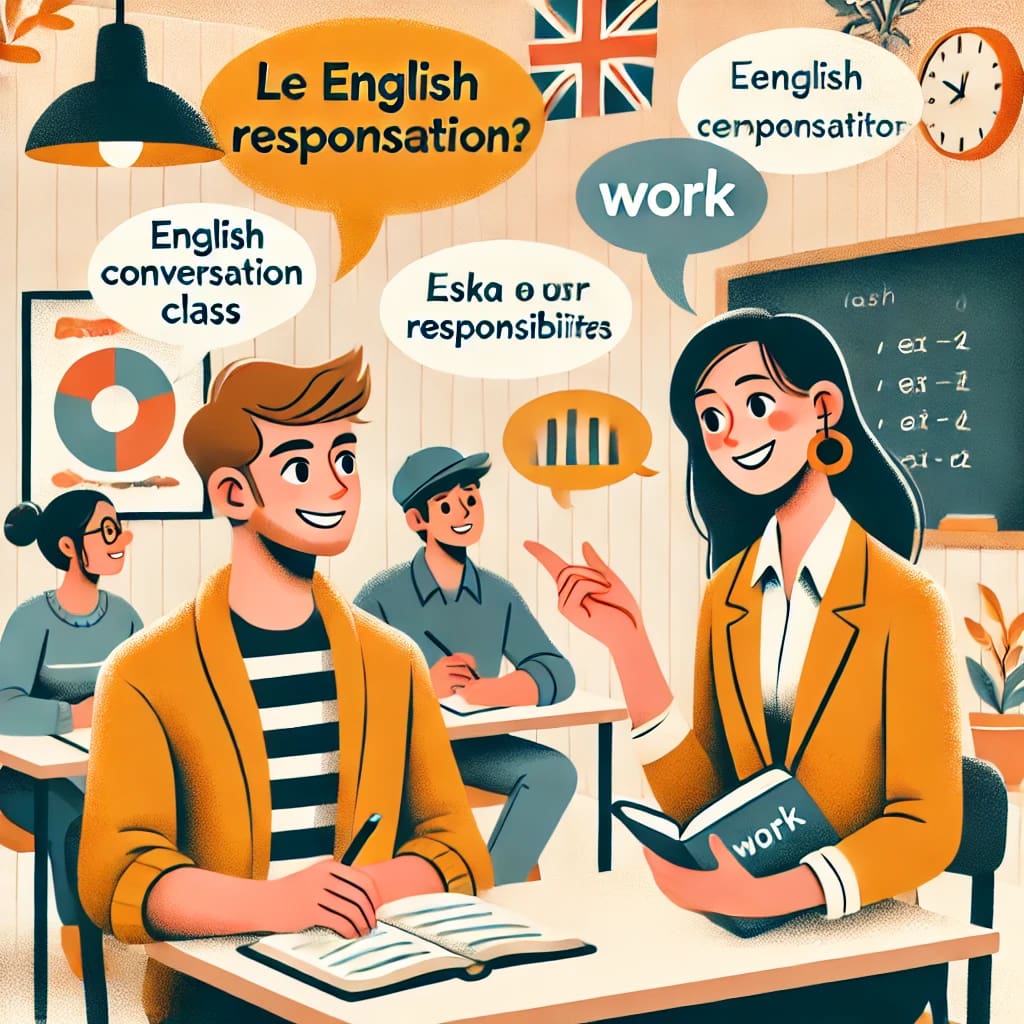 英会話教室で仕事について尋ねているシーン