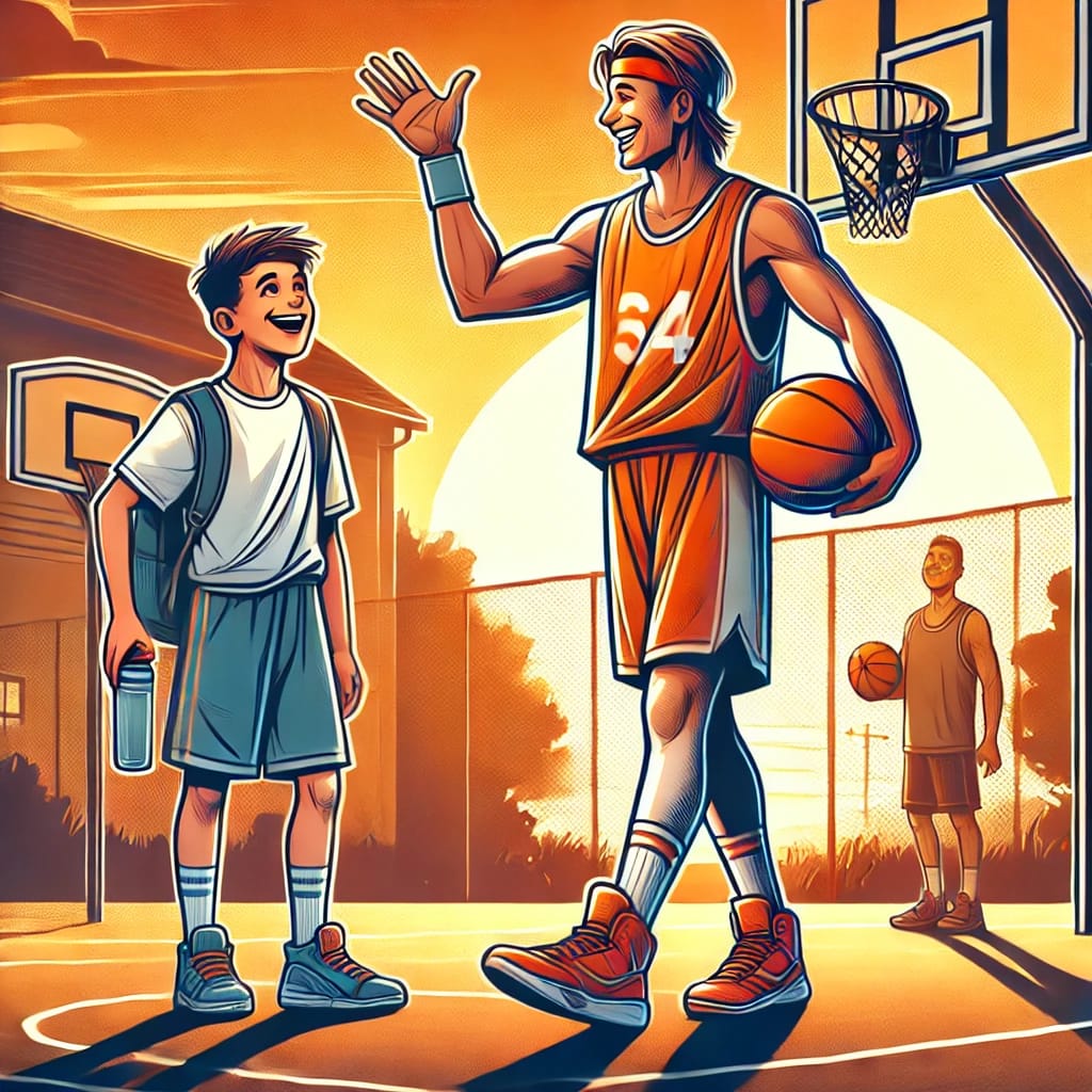 バスケの後輩に声をかけている学生