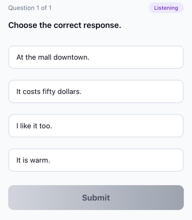LinguaTOEFLのListen and Choose Responseの問題文